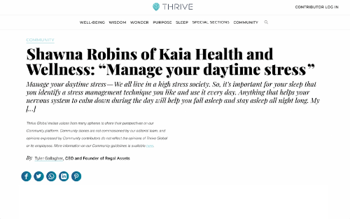 Shawna Robins of Kaia Health and Wellness: "Manage your daytime stress"