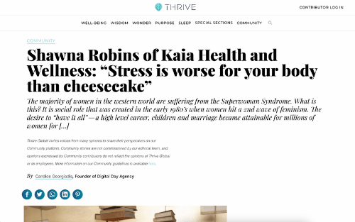 Shawna Robins of Kaia Health and Wellness: "Stress is worse for you than cheesecake"